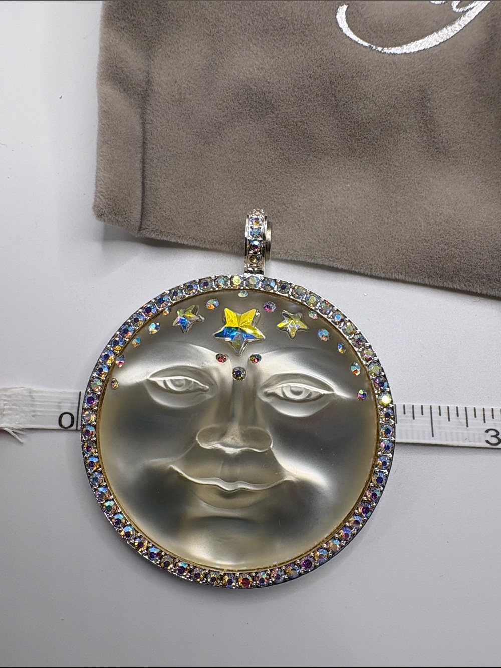 Kirks Folly Iridescent Magnetic  Pearl Moon Face Pendant with Multicolor Crystal - Picture 2 of 6
